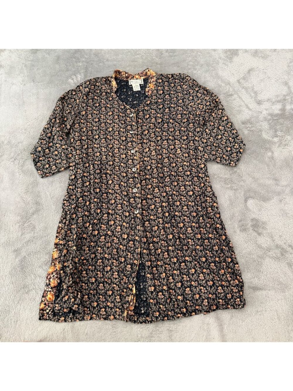 April Cornell Black Floral Tunic Mini Dress Womens MEDIUM